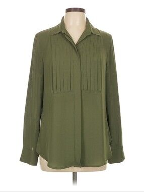 J. Crew Olive Pleated Front Long-Sleeve Women's Blouse Size Large